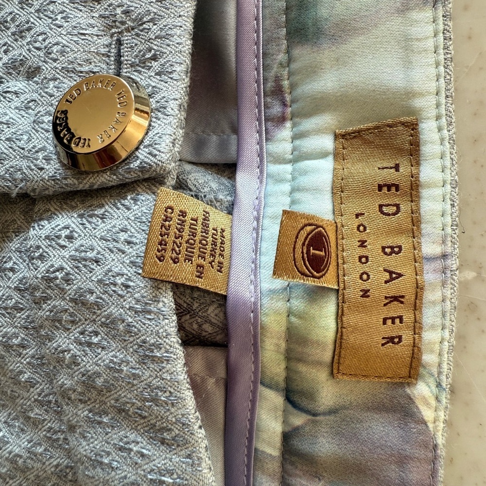 Ted Baker Gray Textured Pants with Gold Button